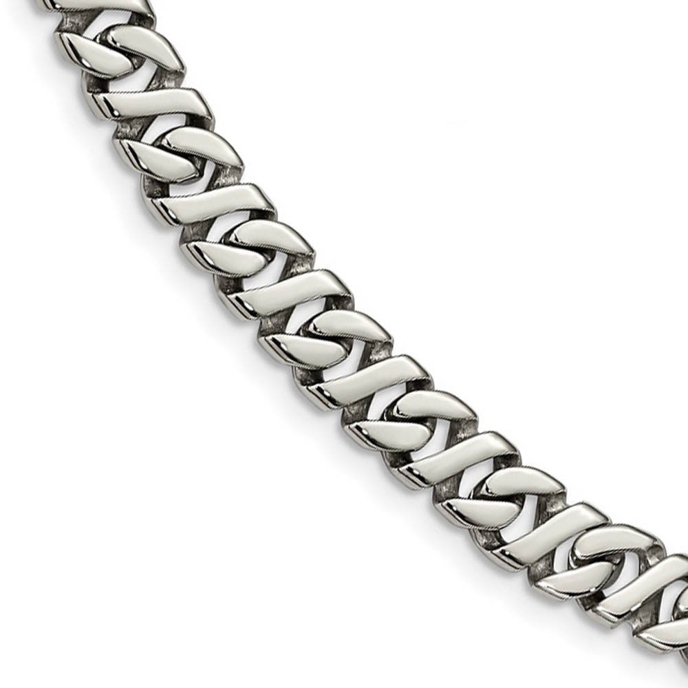 Men’s 9mm Stainless Steel Fancy Curb Chain Necklace, 24 Inch C10852