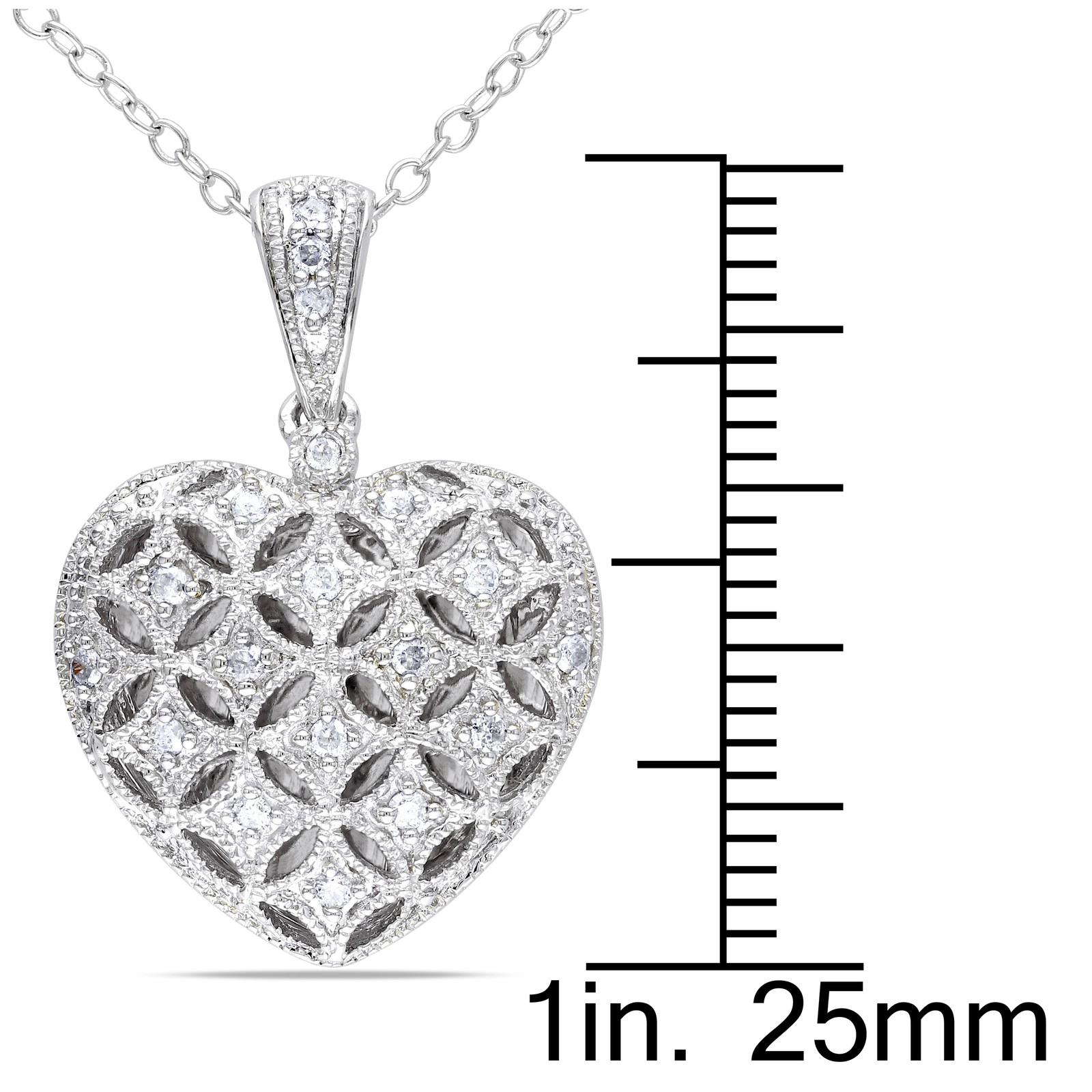 Amour Silver 1/6CT TDW Diamond Heart Locket Pendant with Chain, 18″
