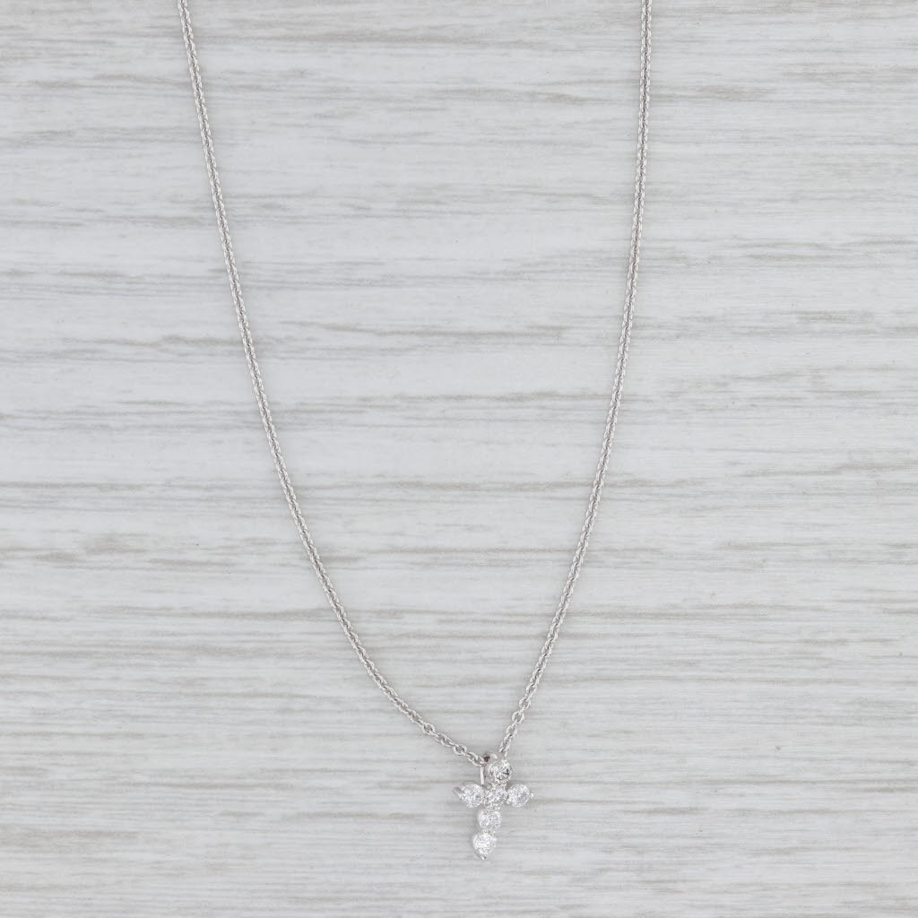 New 0.20ctw Diamond Cross Pendant Necklace 14k White Gold 16-18″ Cable Chain