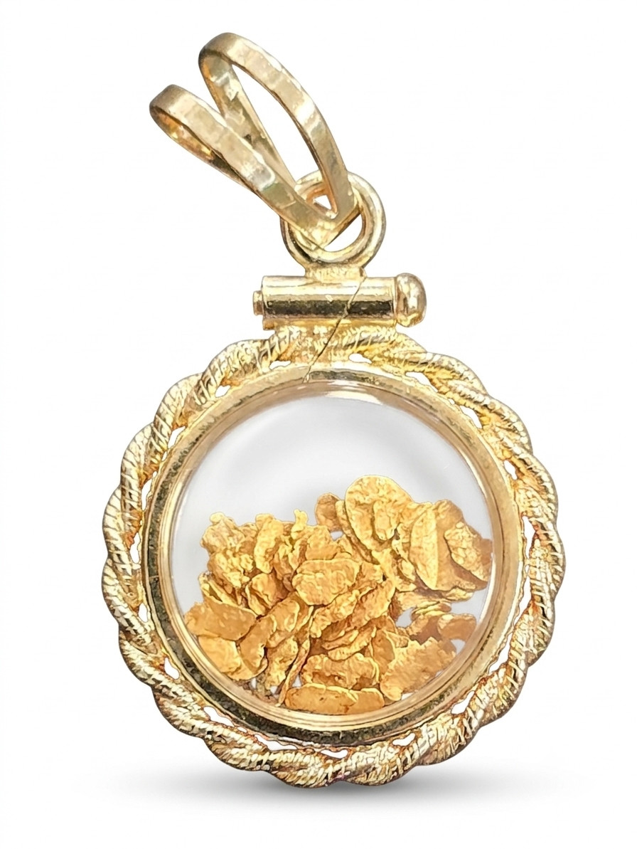 Glass capsule charm with 22 karat gold nuggets (26XW)