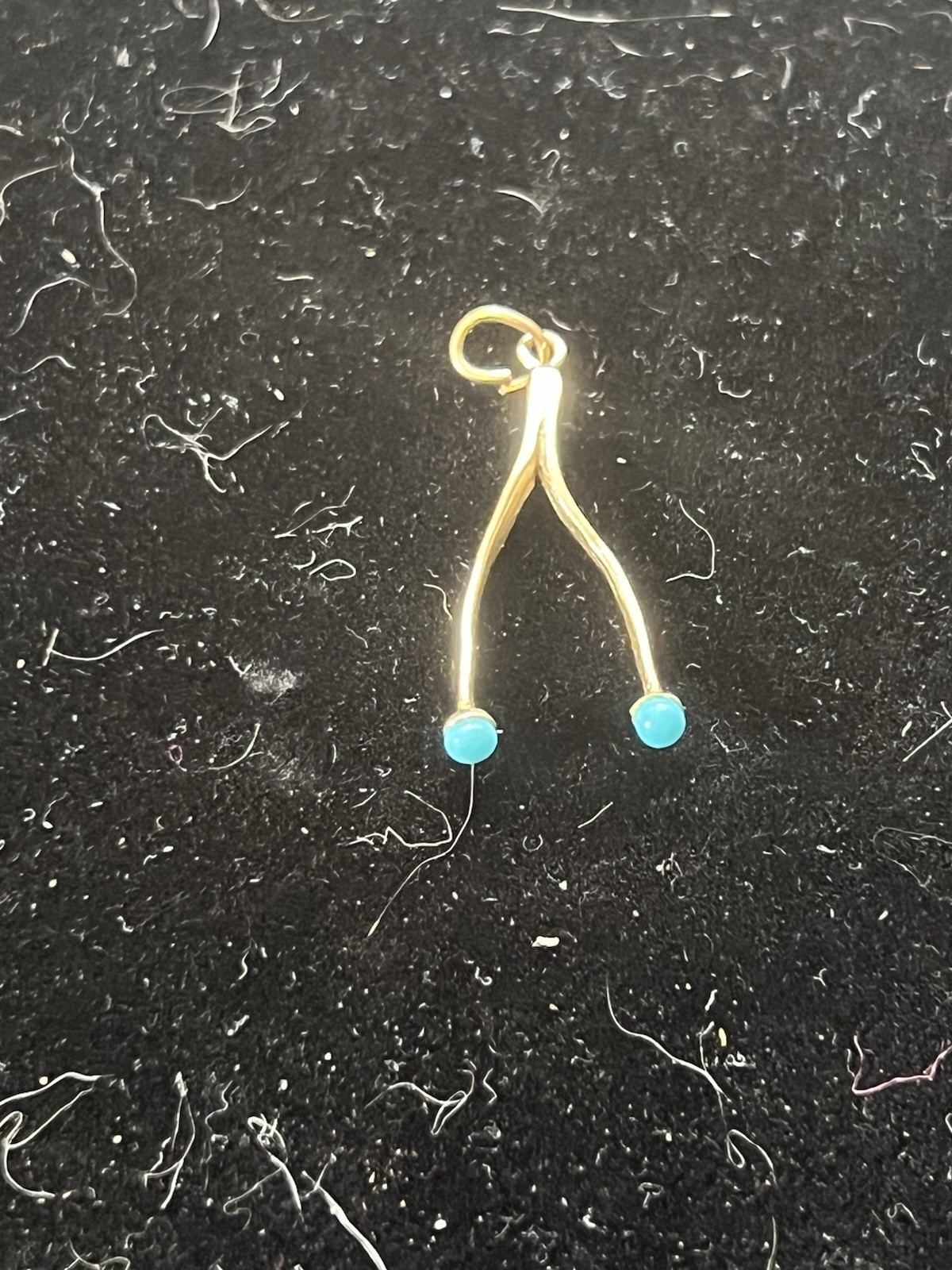 Rare Vintage Mid Century 14K Y Gold Turquoise 1.5” Wishbone Pendant 1.2 grams