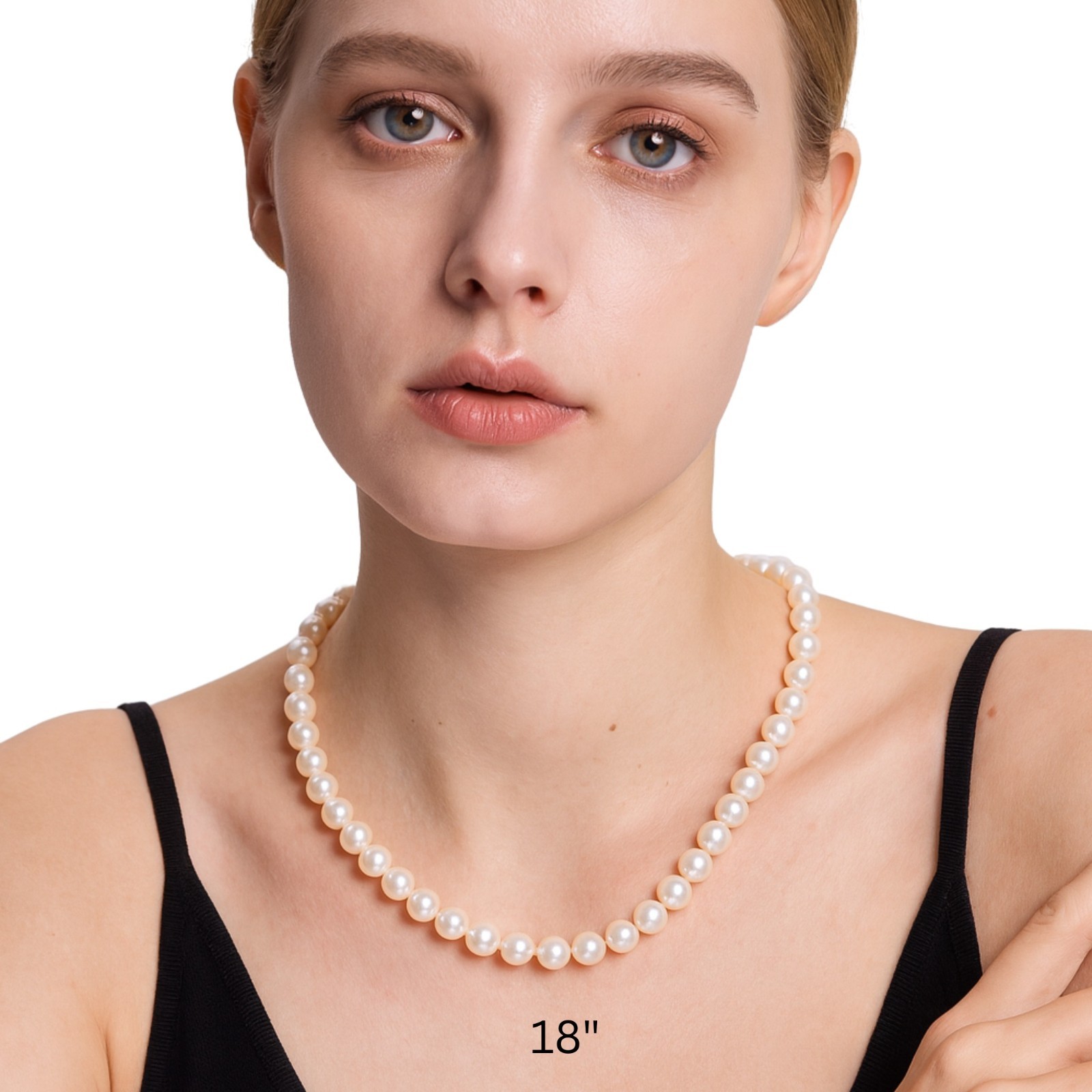 16 18 20″ ROUND White Pearl Strand Necklace Real Cultured Freshwater Jewelry