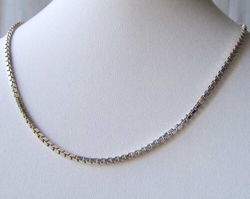 Italian Sterling Silver Box Chain Necklace | 16″ | 2mm |11.5G | 1 Necklace |