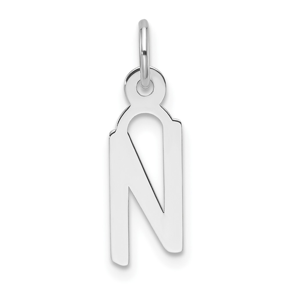 14K White Gold Slanted Block Letter N Initial Charm Pendant Gift for Mother