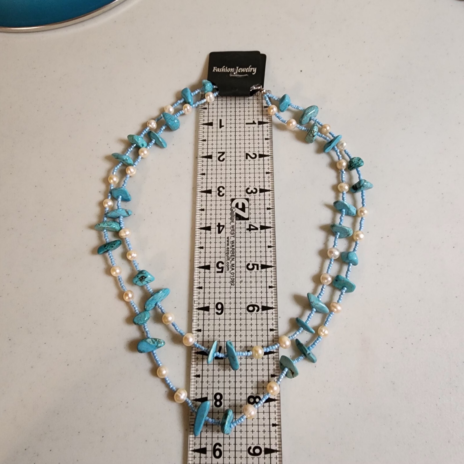 Fashion Jewelry Faux Turquoise Color Pearl & Bead Necklace NOS