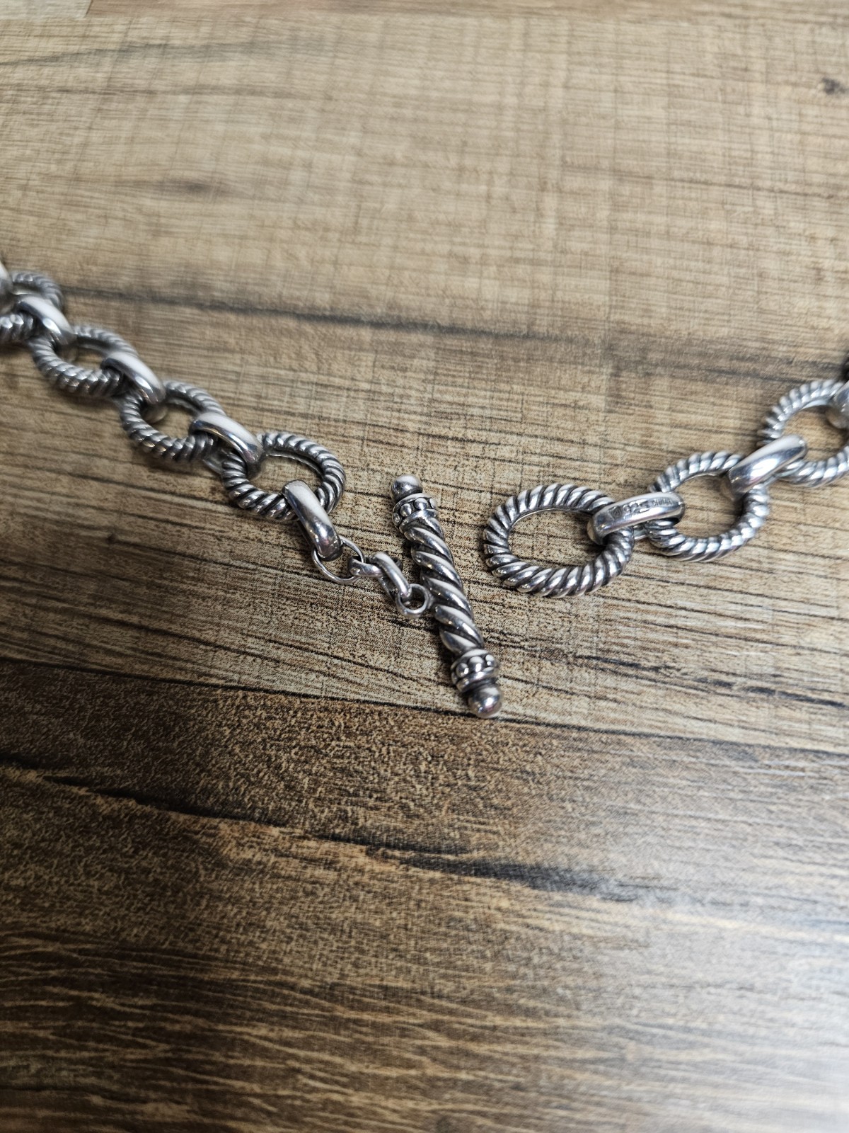 Michelle Albala Sterling Silver Twisted Rolo Cable Chain Toggle Necklace 18in