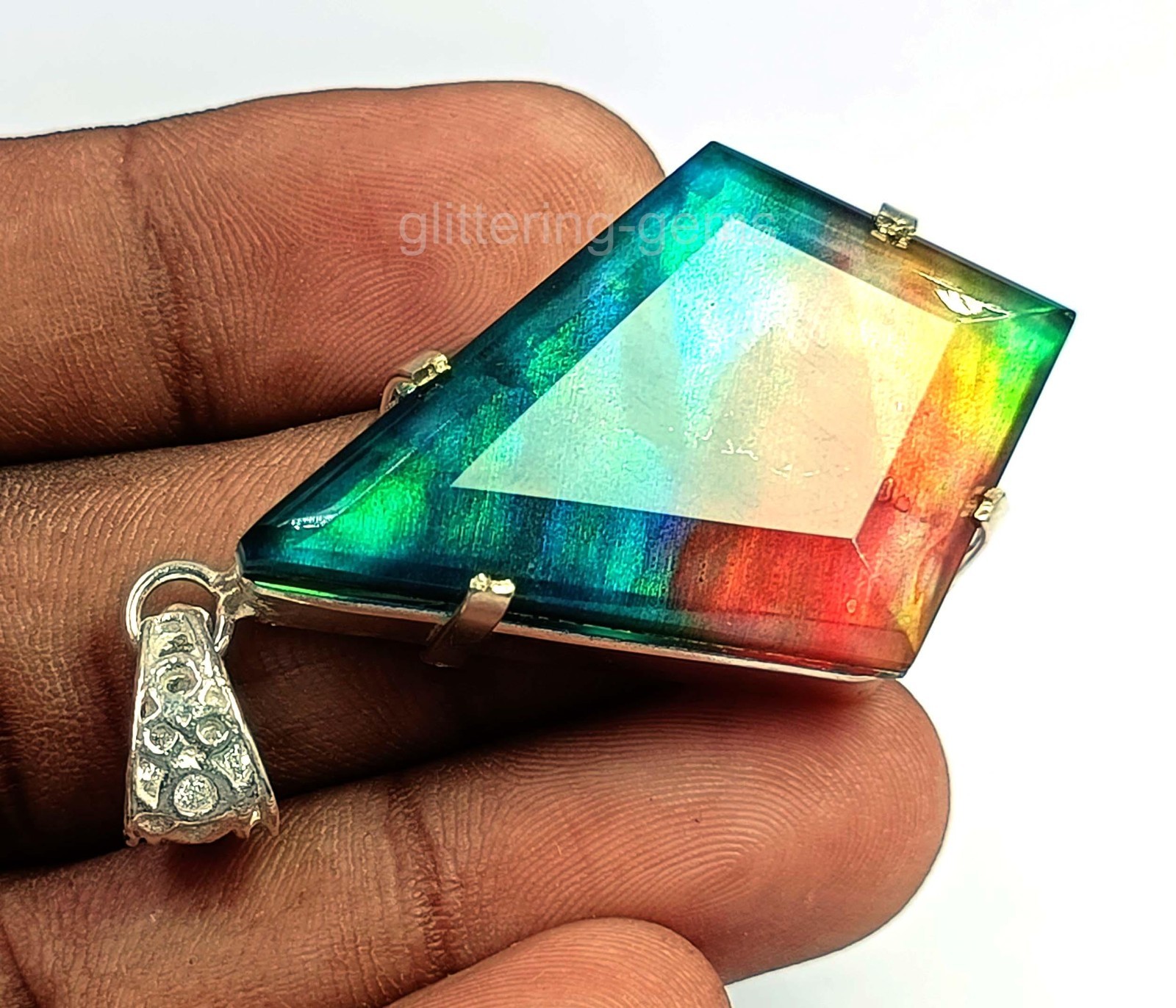70.30 CT Natural Fancy Cut Ammolite 925 Solid Silver Pendant IGL Loose Gems 5JSN