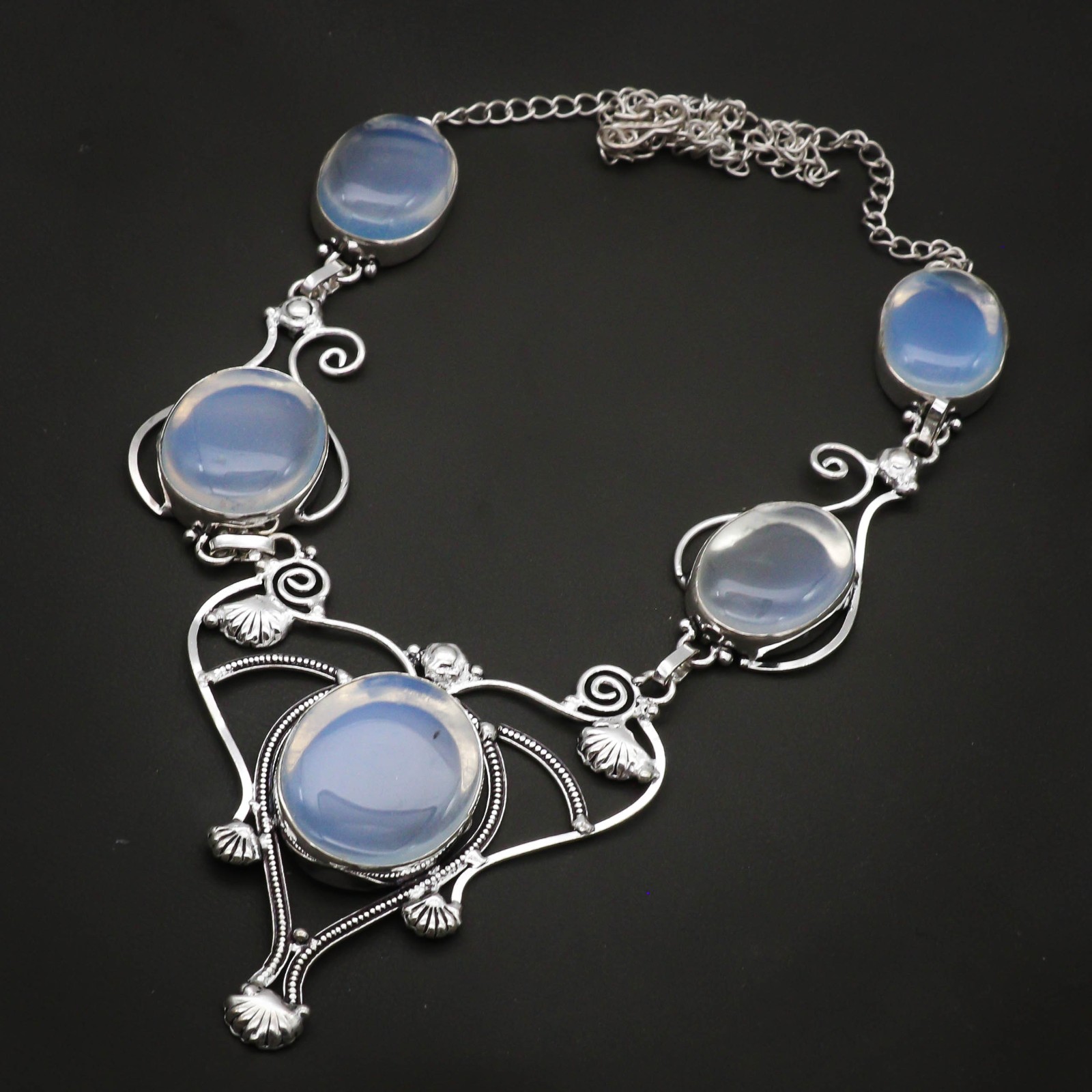 Milky Opal Gemstone Handmade 925 Sterling Silver Jewelry Necklace Size 18″