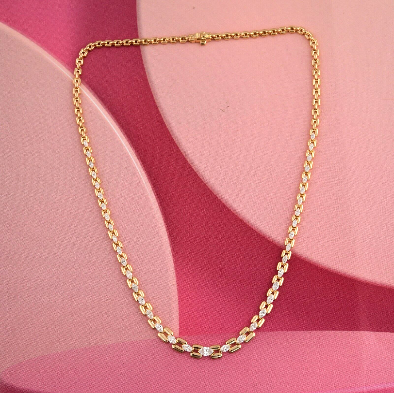 3.16 Ct Real SI/H Marquise Diamond Necklace Anchor Chain 14k Yellow Solid Gold