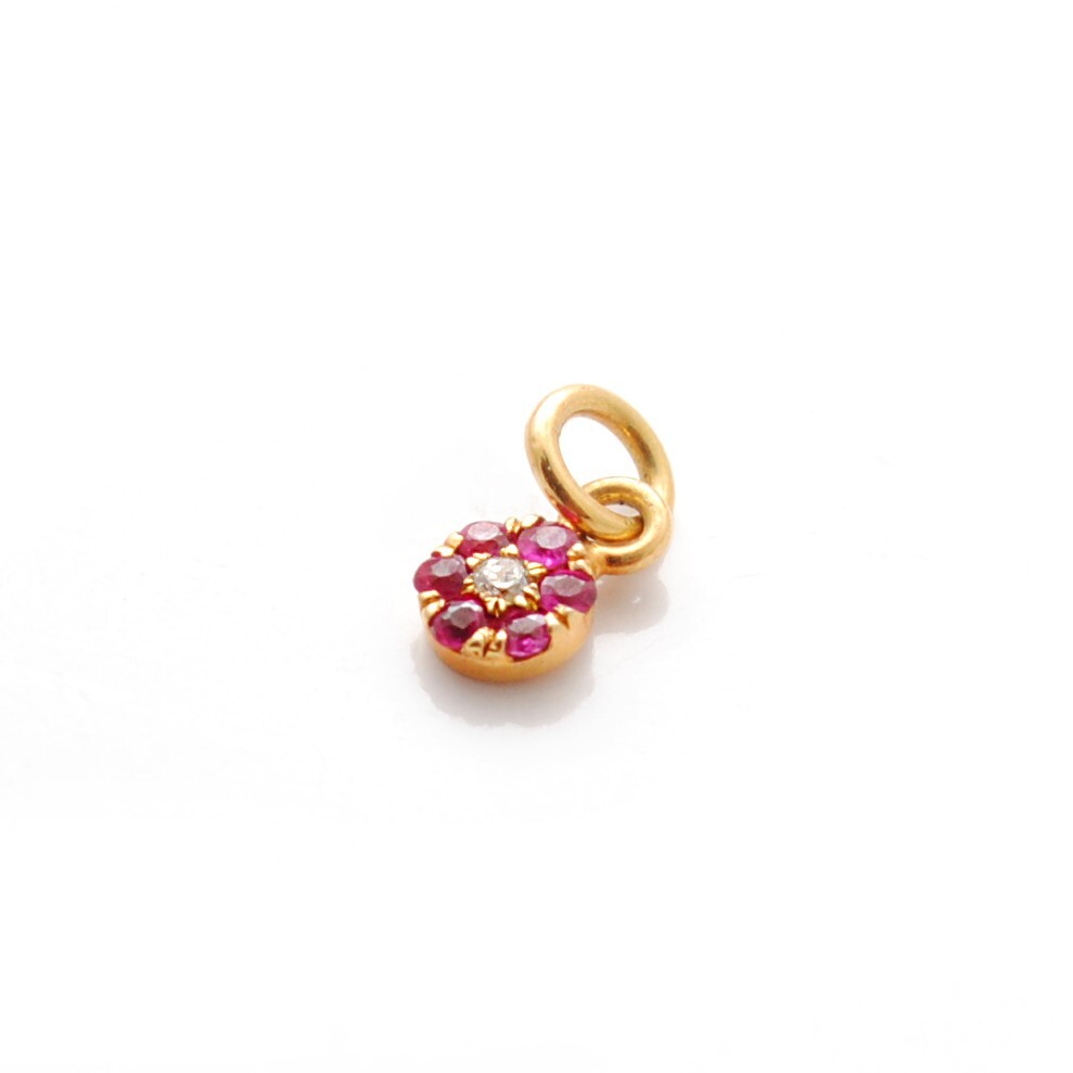 3MM 14k Gold Diamond Pendant Natural Ruby Charm Pendant | KCDP1014DR