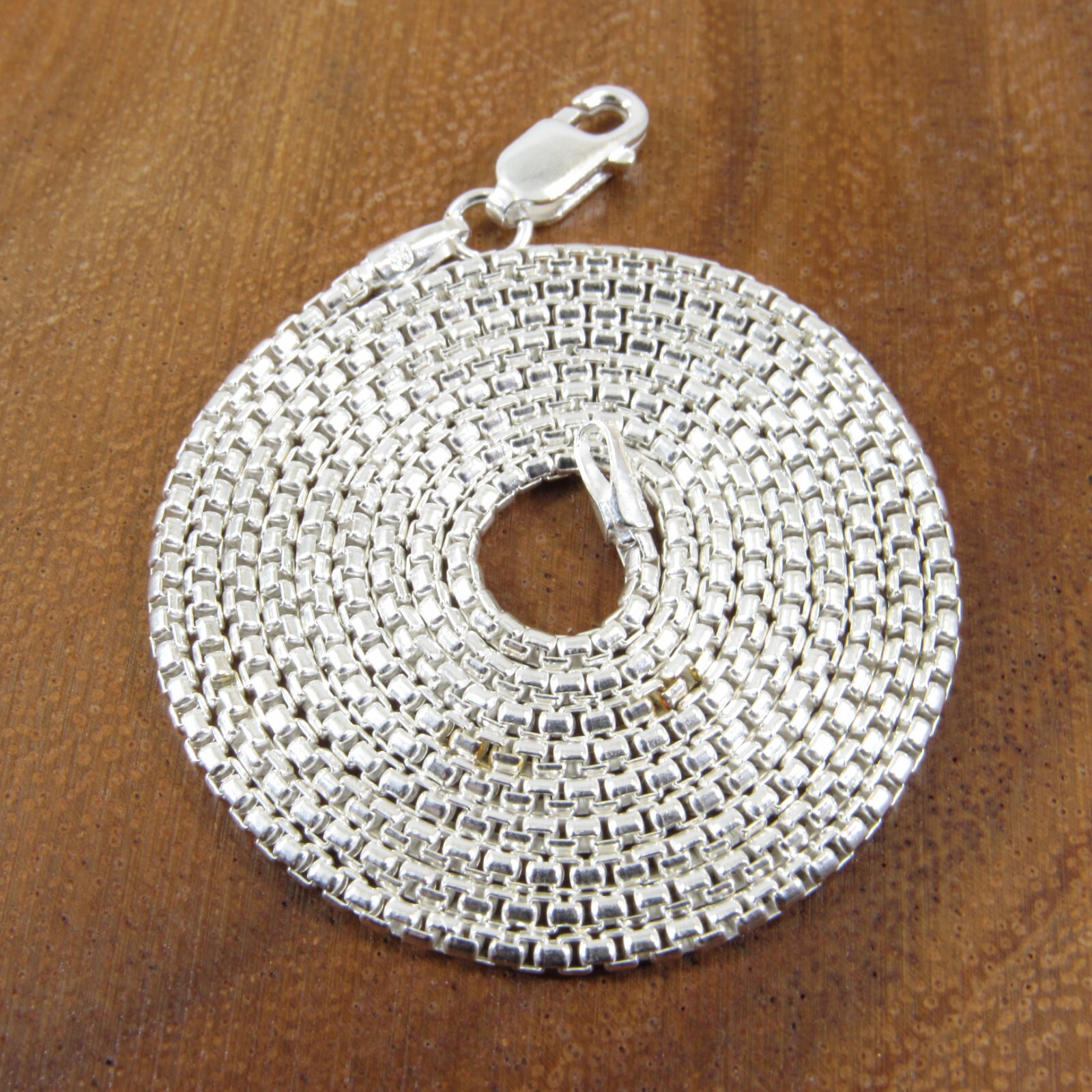 1.5MM Solid 925 Sterling Silver Italian Unisex Round Box Chain Rounded Necklace
