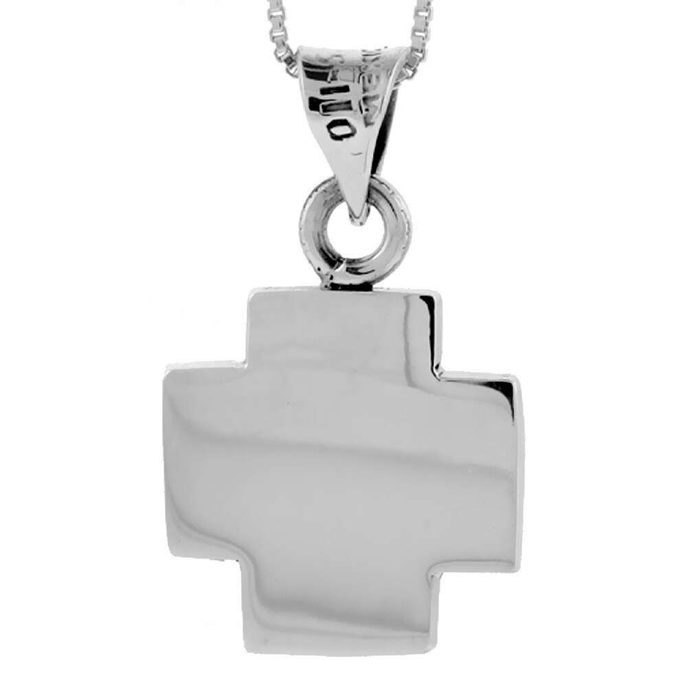 925 Sterling Silver Flat Plain Wide Greek Cross Pendant 7/8 Inch (22mm) Tall