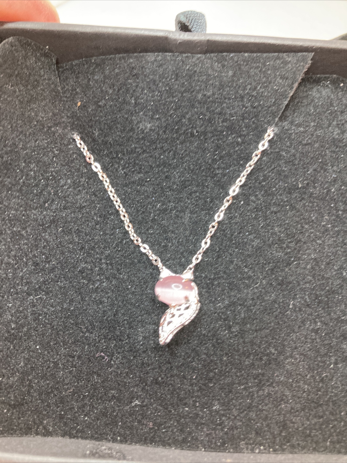 New Boxed Marked 925 Silver Pink Stone Pendant Chain Necklace