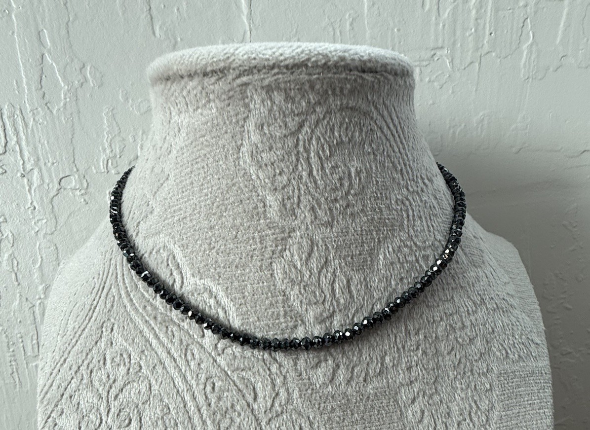 18k Black Diamond Rondelle Beads Necklace 13” 20ctw