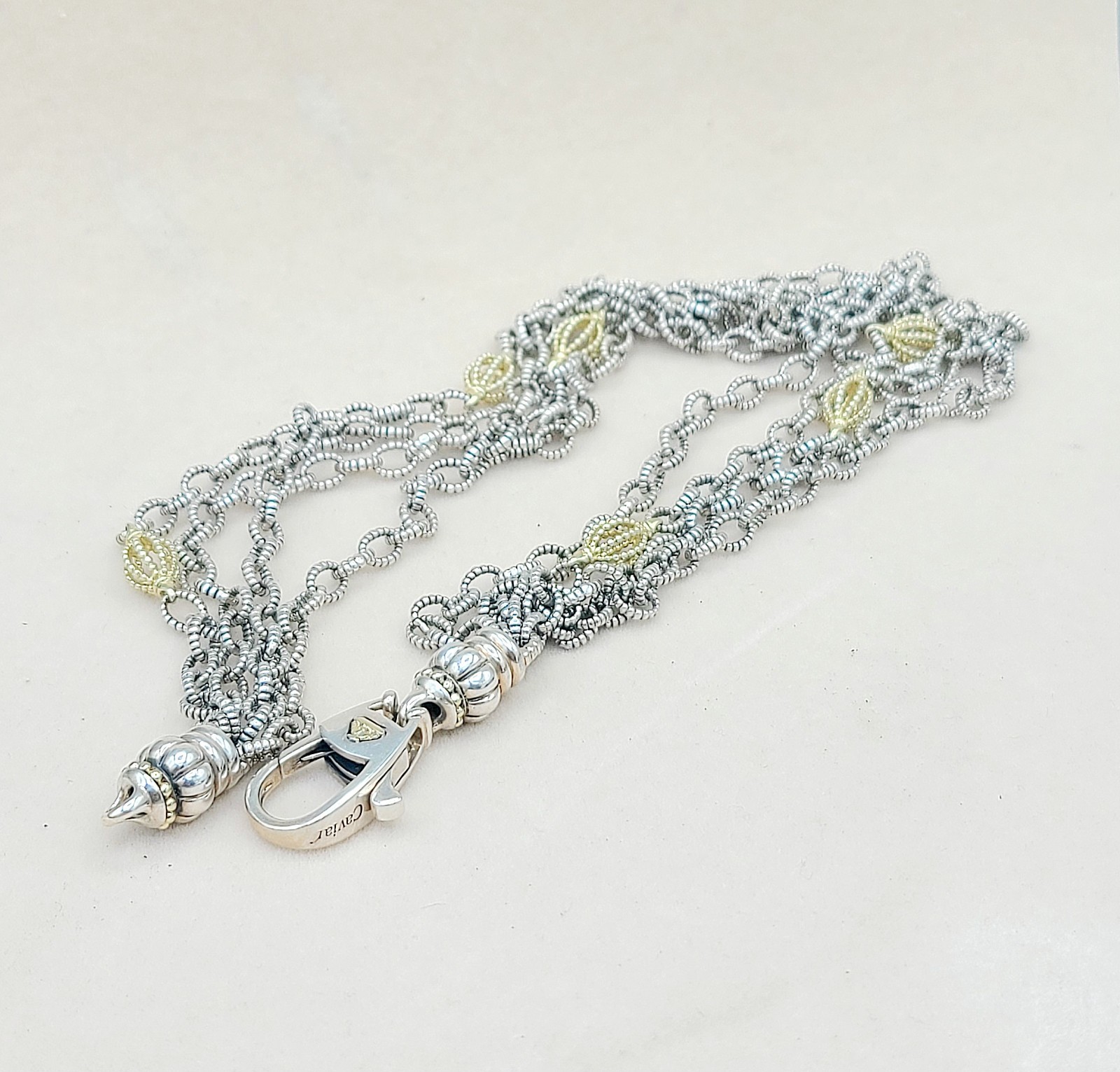 Lagos Caviar Signature Four Row Mixed Link Necklace with 18k Gold