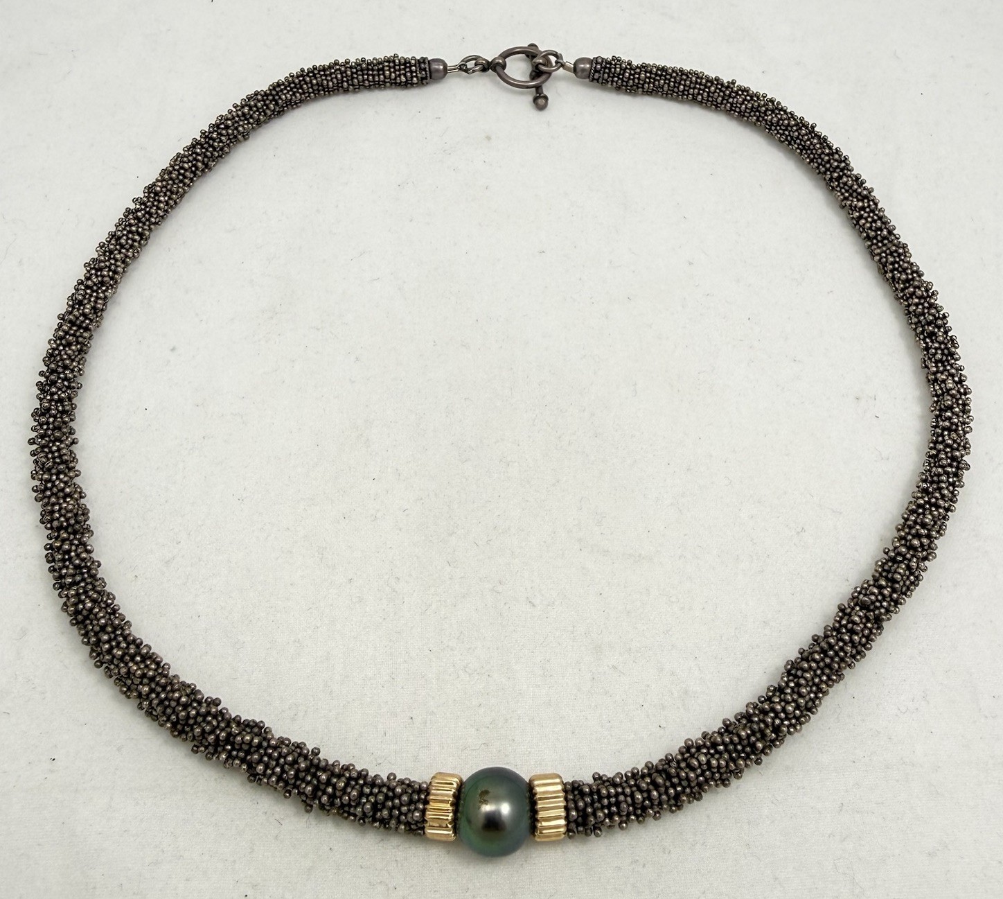 Gorgeous! Black Tahitian Pearl 14kt Gold Sterling Silver Necklace 17.5” 60.3 Gr