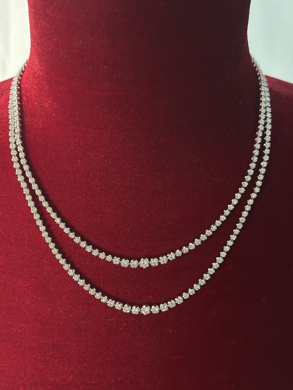 6.6 CTW Diamond Riviera Necklace Double Strand 18K White Gold Tennis Necklace F