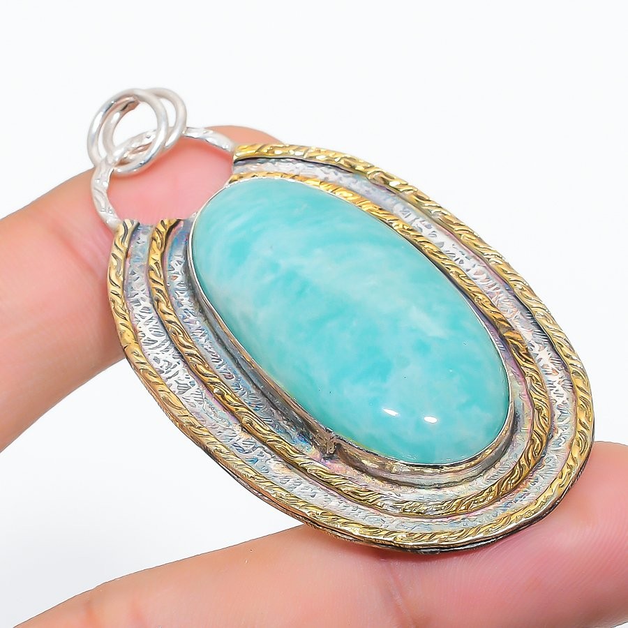 Amazonite Gemstone Handmade 925 Sterling Silver Jewelry Pendant 2.56″ c300