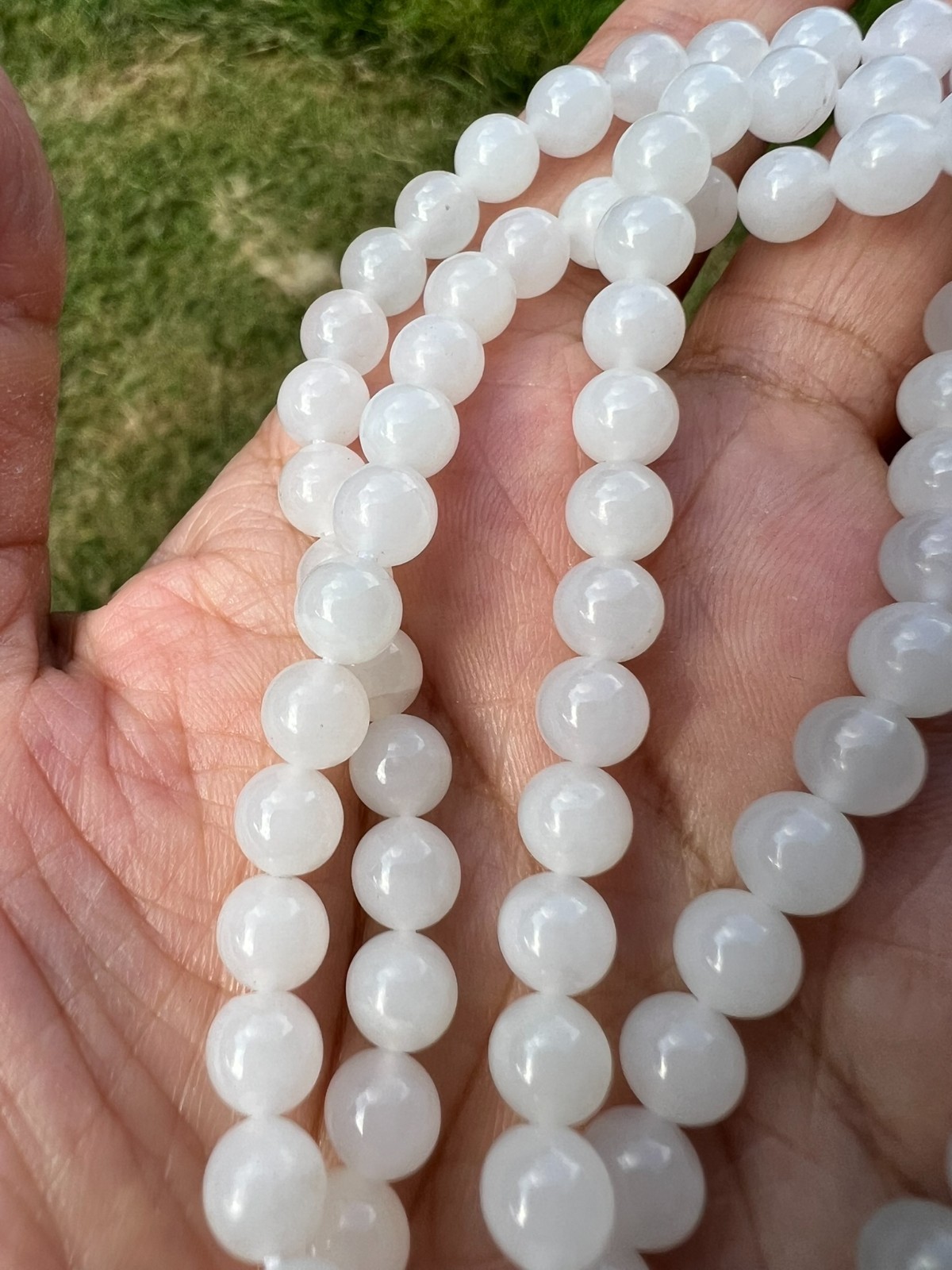 White Transparent Nephrite Jade 6mm Bead 24″ Necklace H400 5