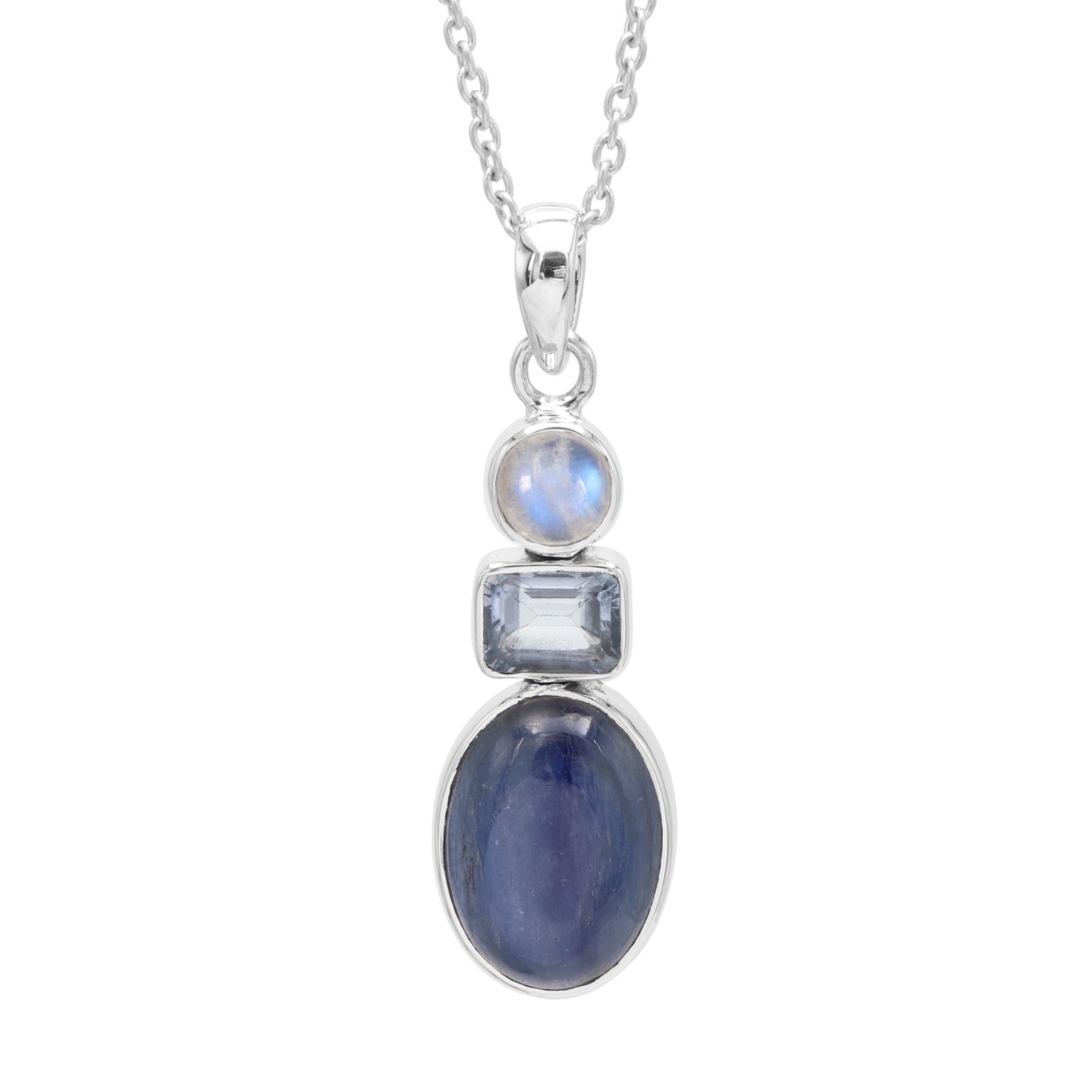 925 Sterling Silver Kyanite Moonstone Blue Topaz Multi Gemstone Necklace