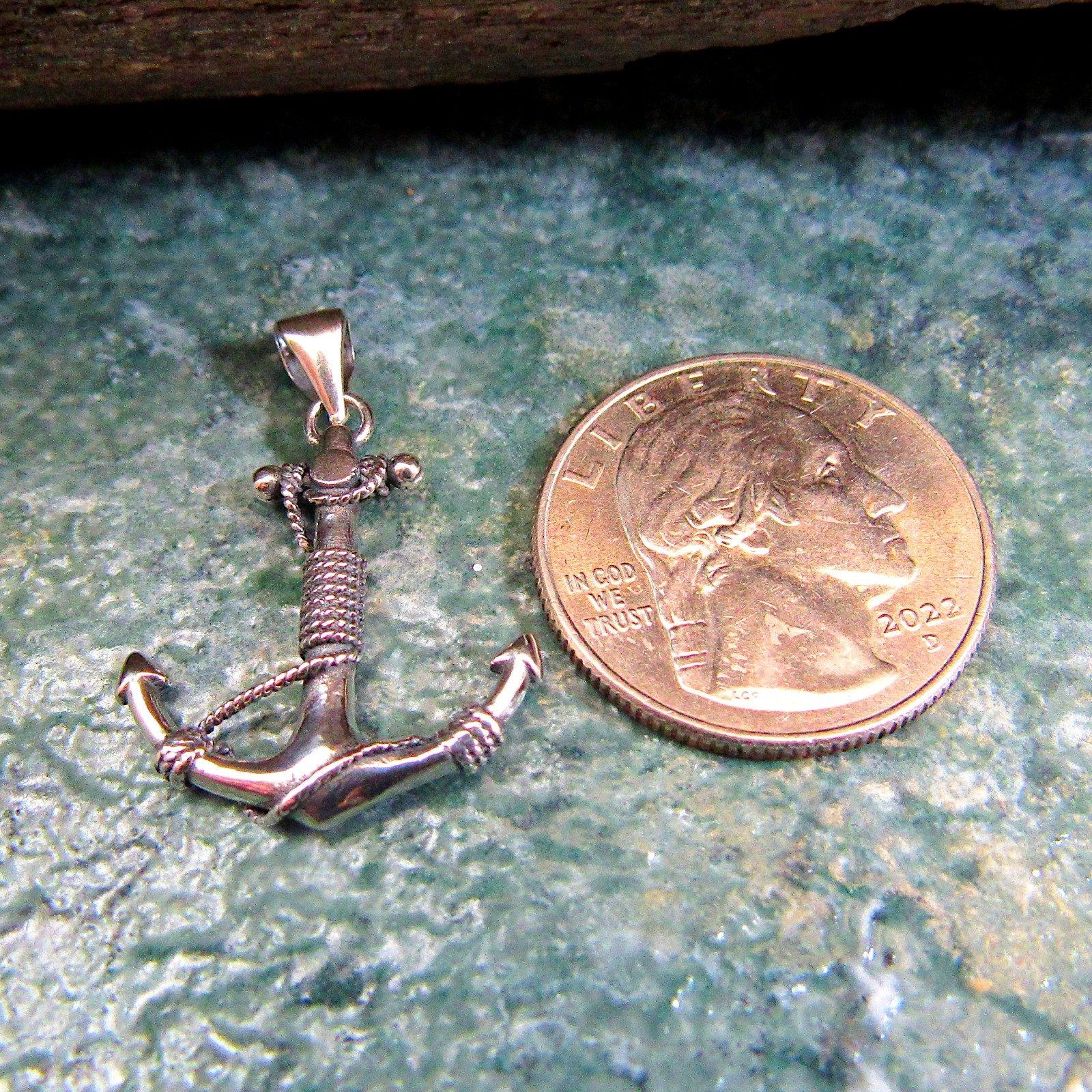 Handcrafted Solid 925 Sterling Silver 3D Nautical Boat Anchor And Rope Pendant