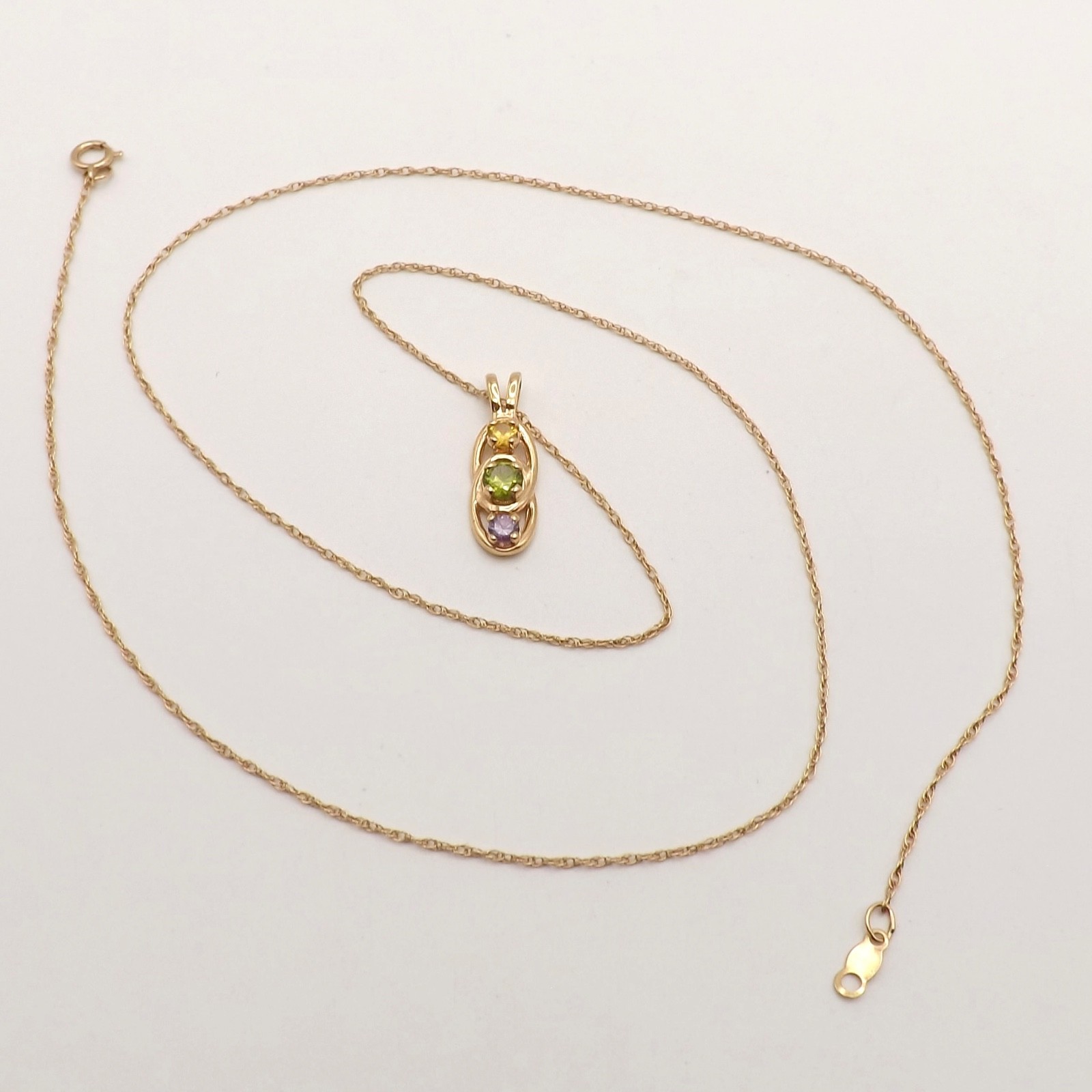 14k Gold 3 Stone Mothers Grandmothers Infinity Necklace Charm Pendant 21in