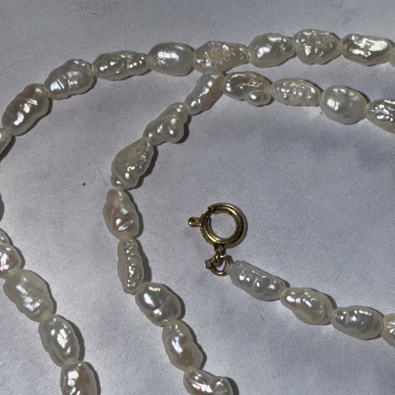 Necklace 14k Gold Cultured Rice Pearl 17” Unused Old Stock Vintage