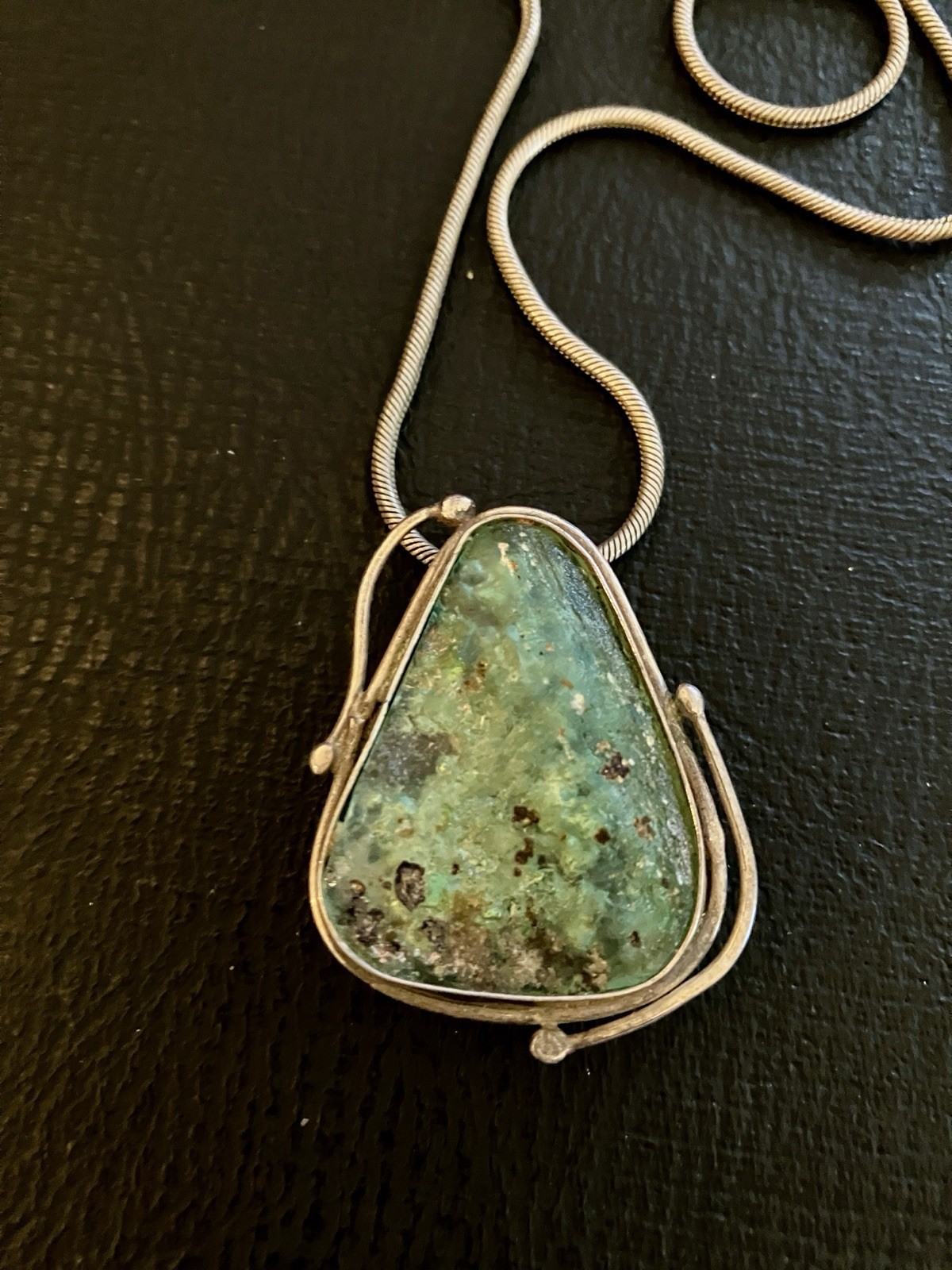 Sterling Silver Artisan Made Pendant with Snake Chain Boho Necklace 925 Marked