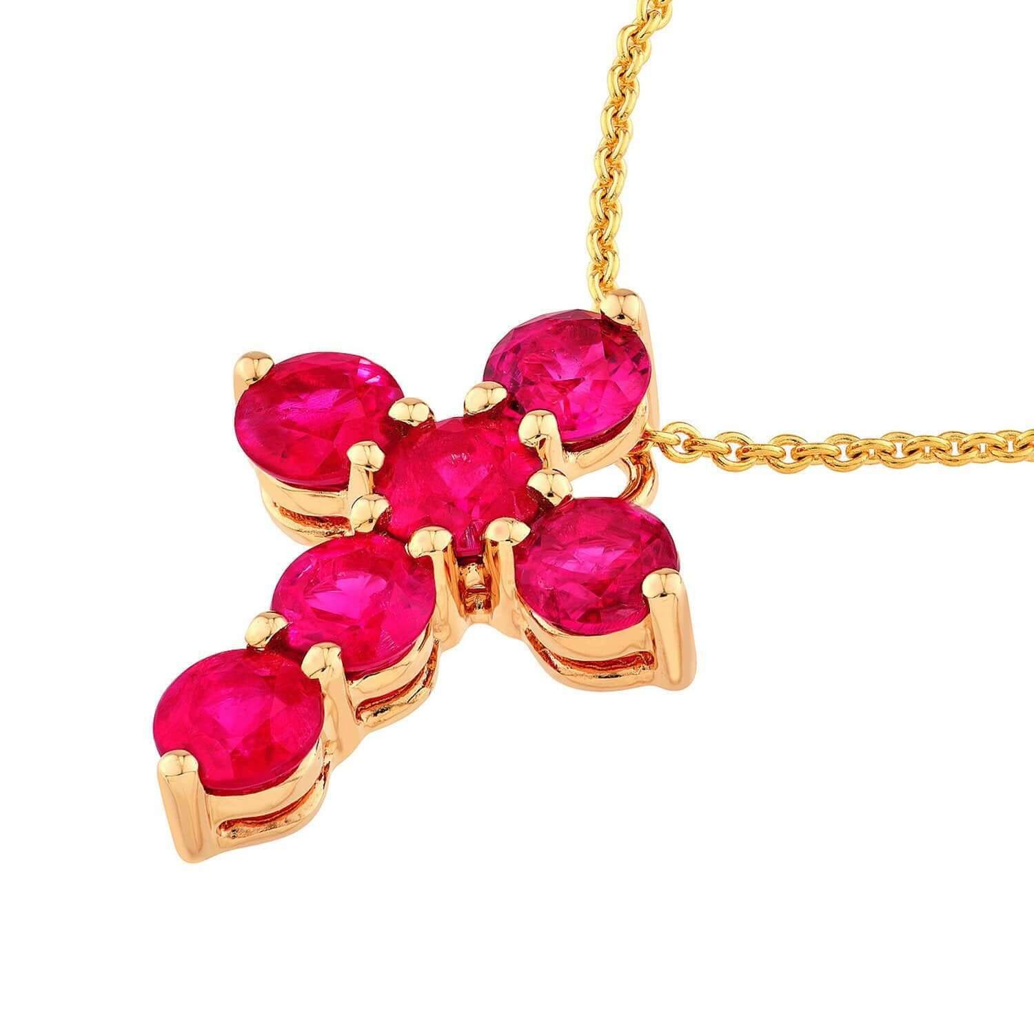 Real 14K Gold 0.90CTW Real Ruby Cross Pendant 0.55″