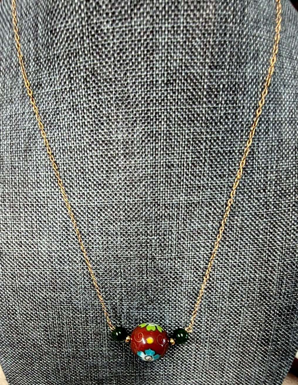 14k Yellow Gold Chain with Cloisonne Ball and Gold Balls 16″