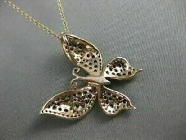 2Ct Round Cut Black Diamond Butterfly Pendant 14K Yellow Gold Finish Free Chain