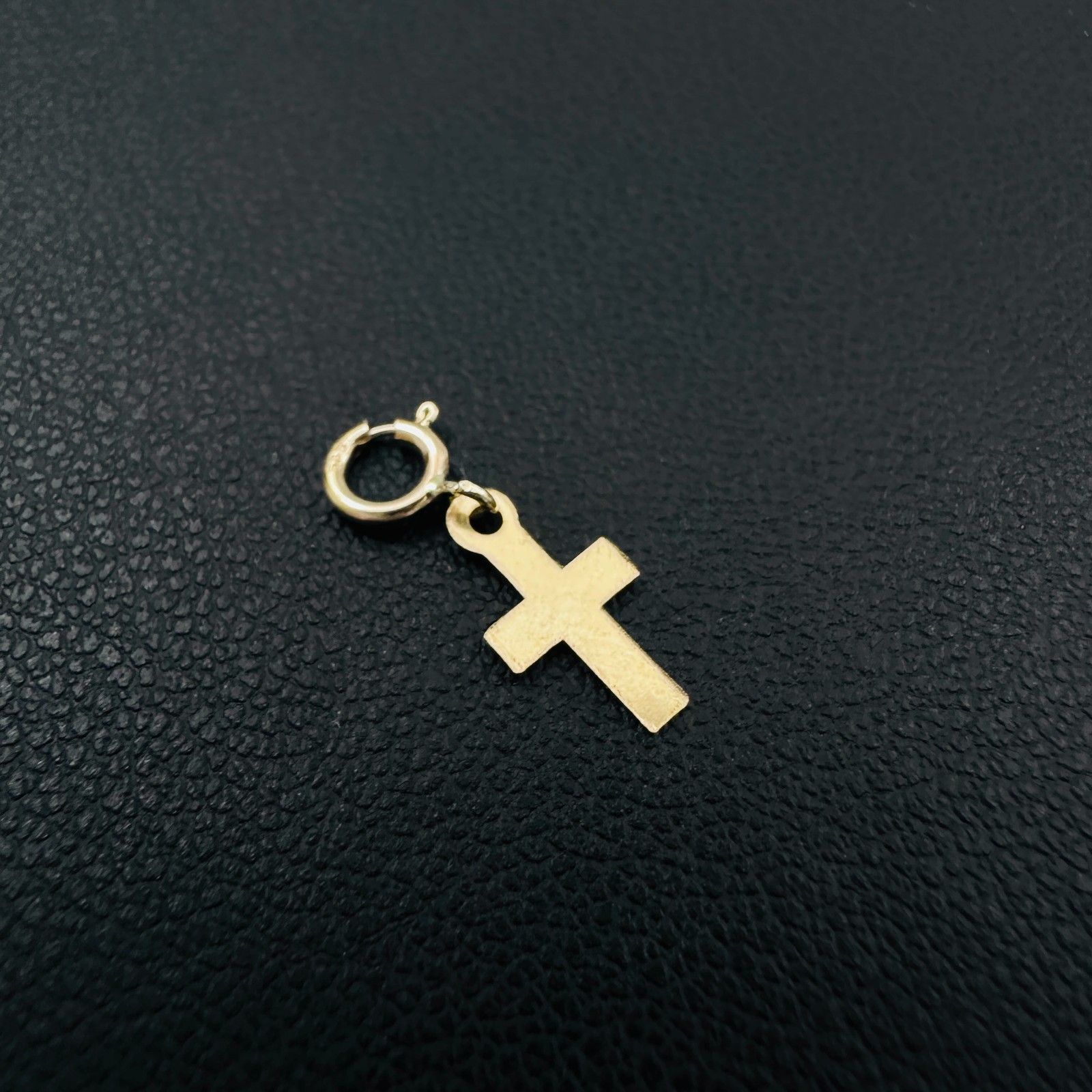 14K Solid Yellow Gold 10mm Mini Petite Cross Charm Pendant w/Spring Clasp