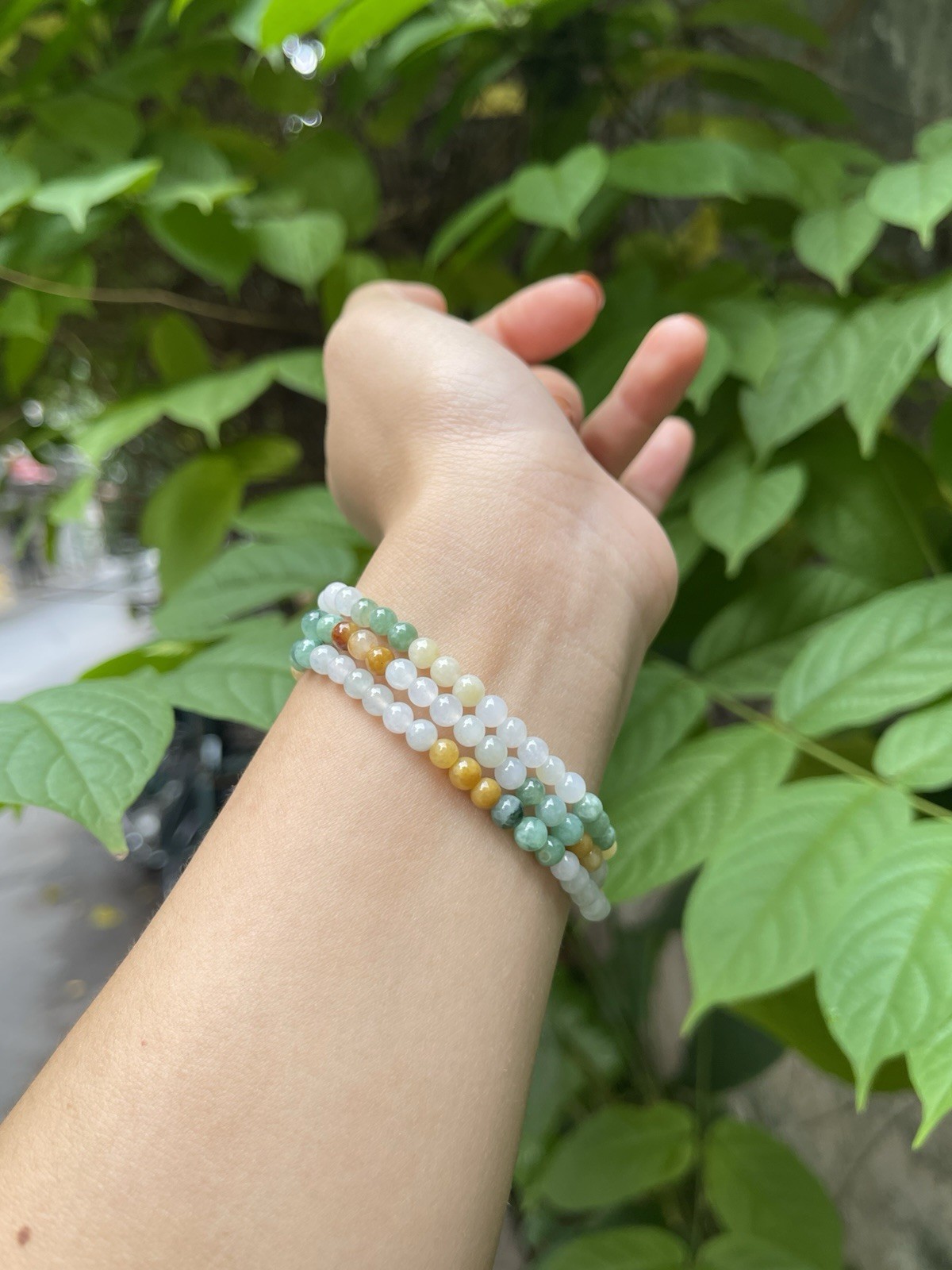 Natural Burmese Type A Jadeite Necklace 50cm Multicolor 4.5mm Beads