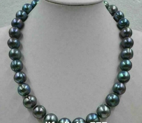 20″ Huge AAA+ 11-12MM South Sea Black Green Baroque Pearl Necklace 14k clasp