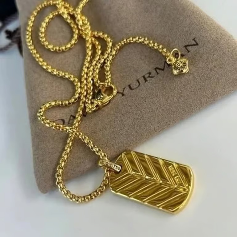 David Yurman Gold & Diamond Dog Tag Pendant Necklace