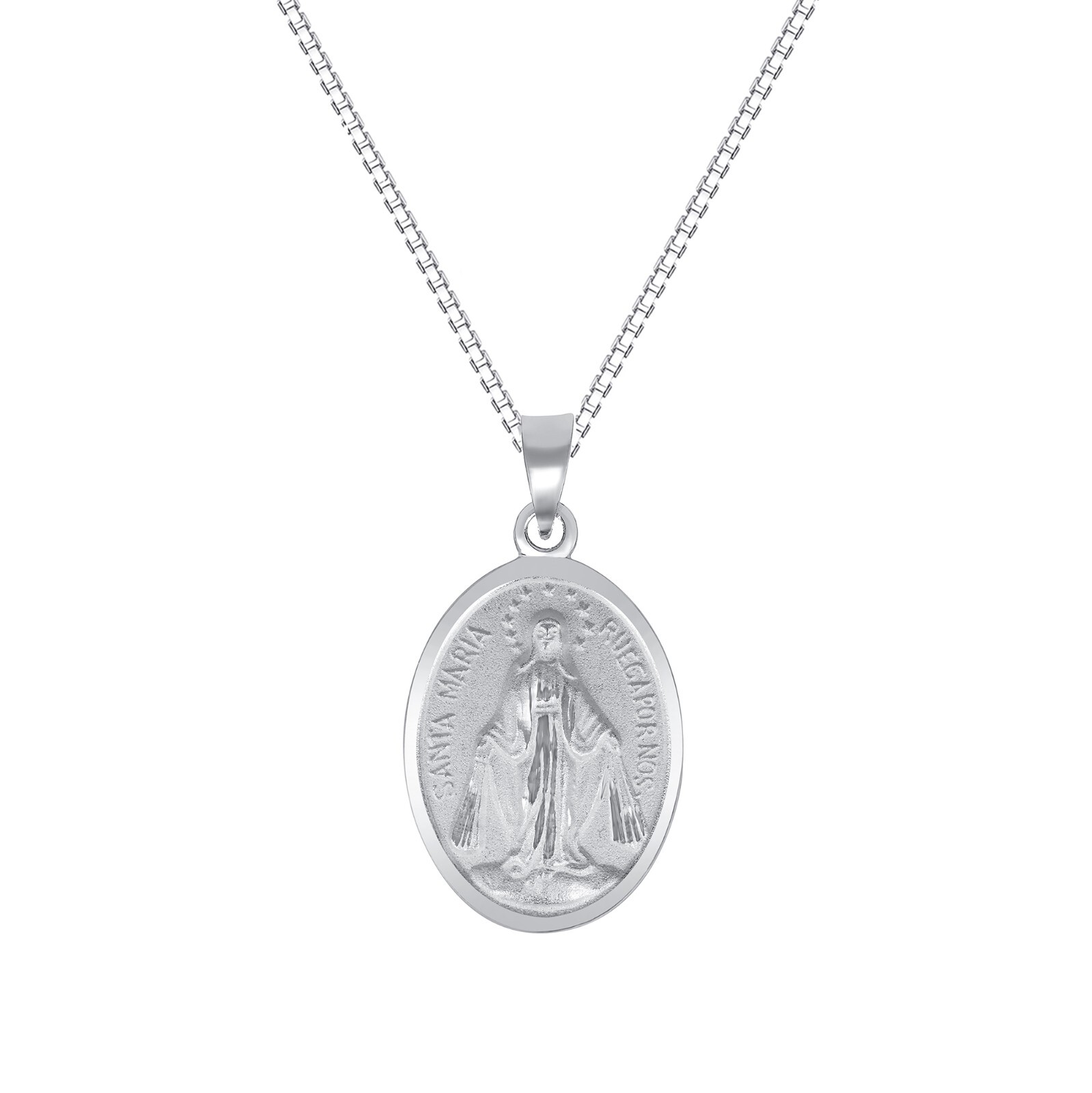 925 Sterling Silver Miraculous Medal of Virgin Mary Pendant Necklace (0.95″)