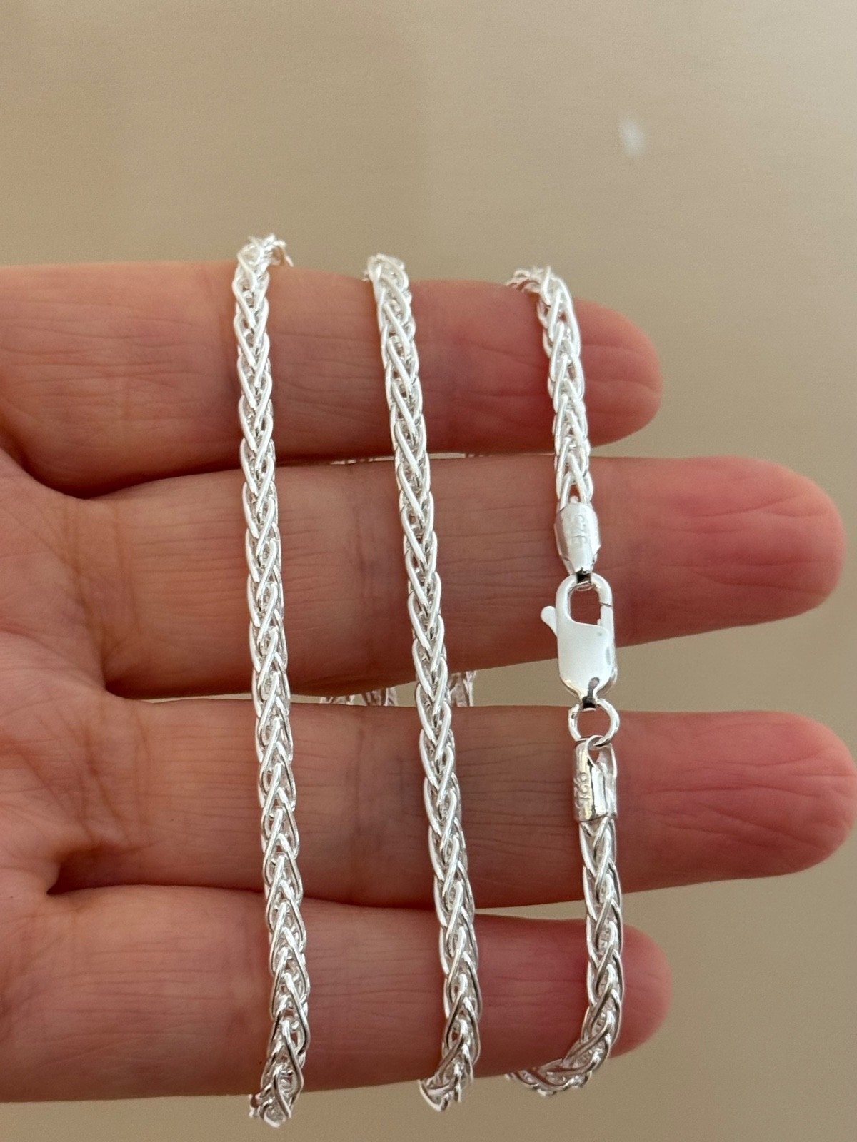 925 Spiga Wheat Chain Necklace ( 3.5MM ) High Polished