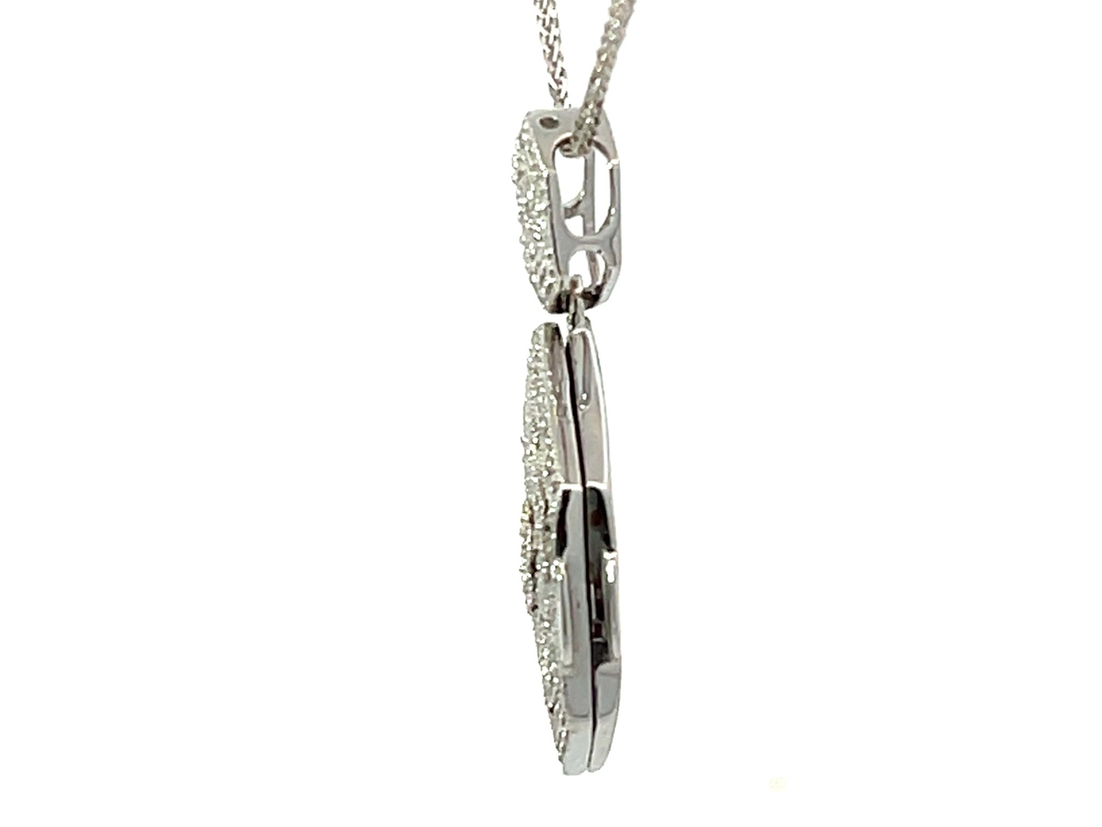 Solid 14K White Gold Hexagon Shaped Diamond Pendant and Chain