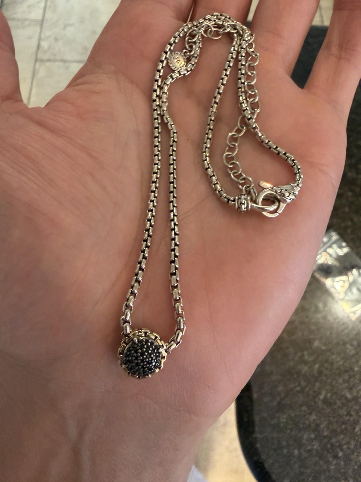 JAI JOHN HARDY Black Pave Diamond Box Chain 16″ Necklace 17.5gr 925 & 14kt Gold