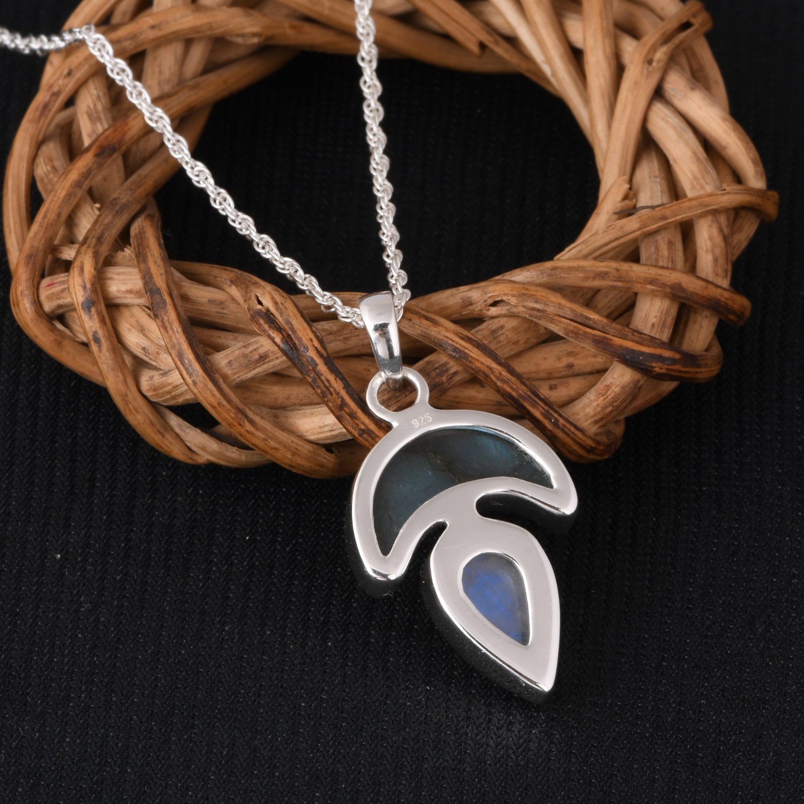 925 Sterling Silver Labradorite & Moonstone Necklace Crescent Jewelry for Gift