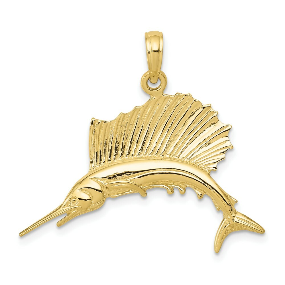 Real 10kt Yellow Gold Polished Sailfish Pendant