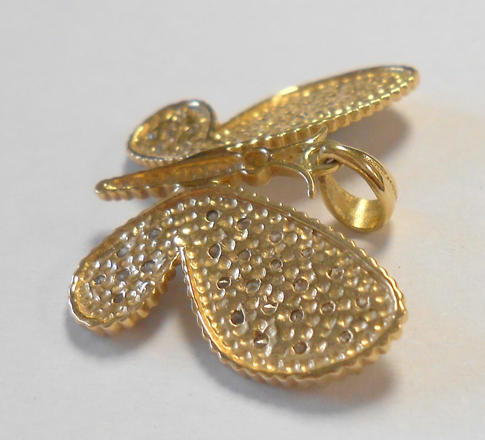 Amazing 14K Yellow &White Gold Diamond Encrusted Butterfly Pendant Charm 18x24mm