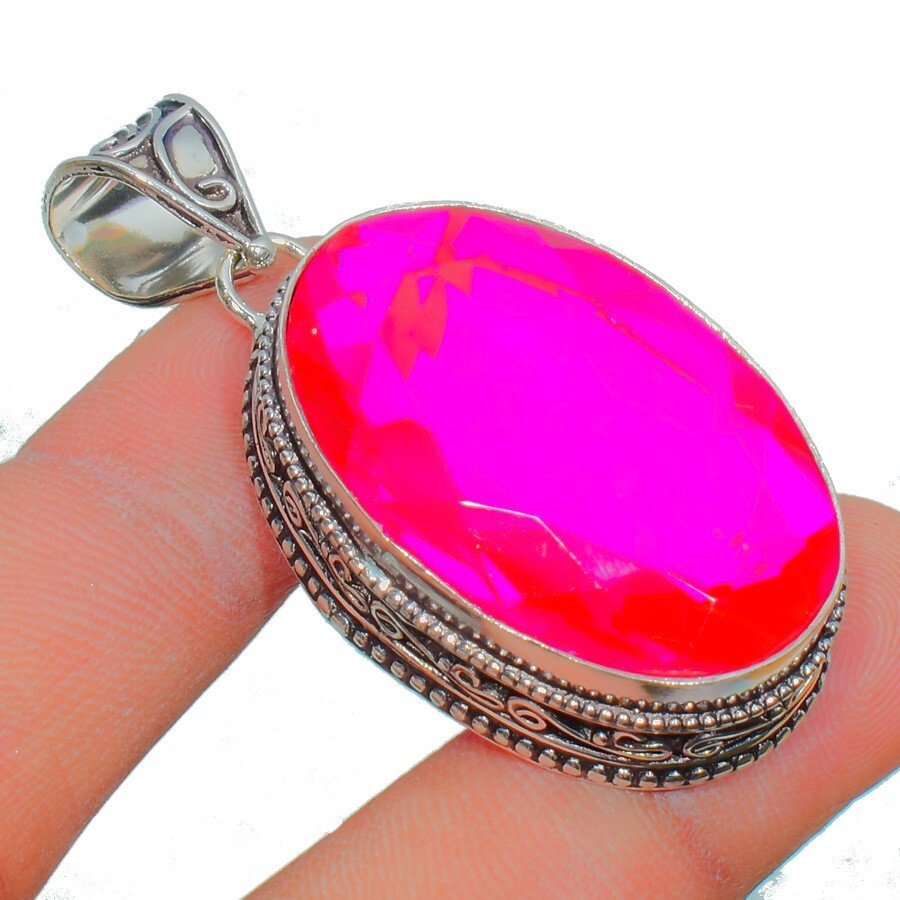 Pink Topaz Gemstone Handmade 925 Sterling Silver Jewelry Oval Cut Pendant
