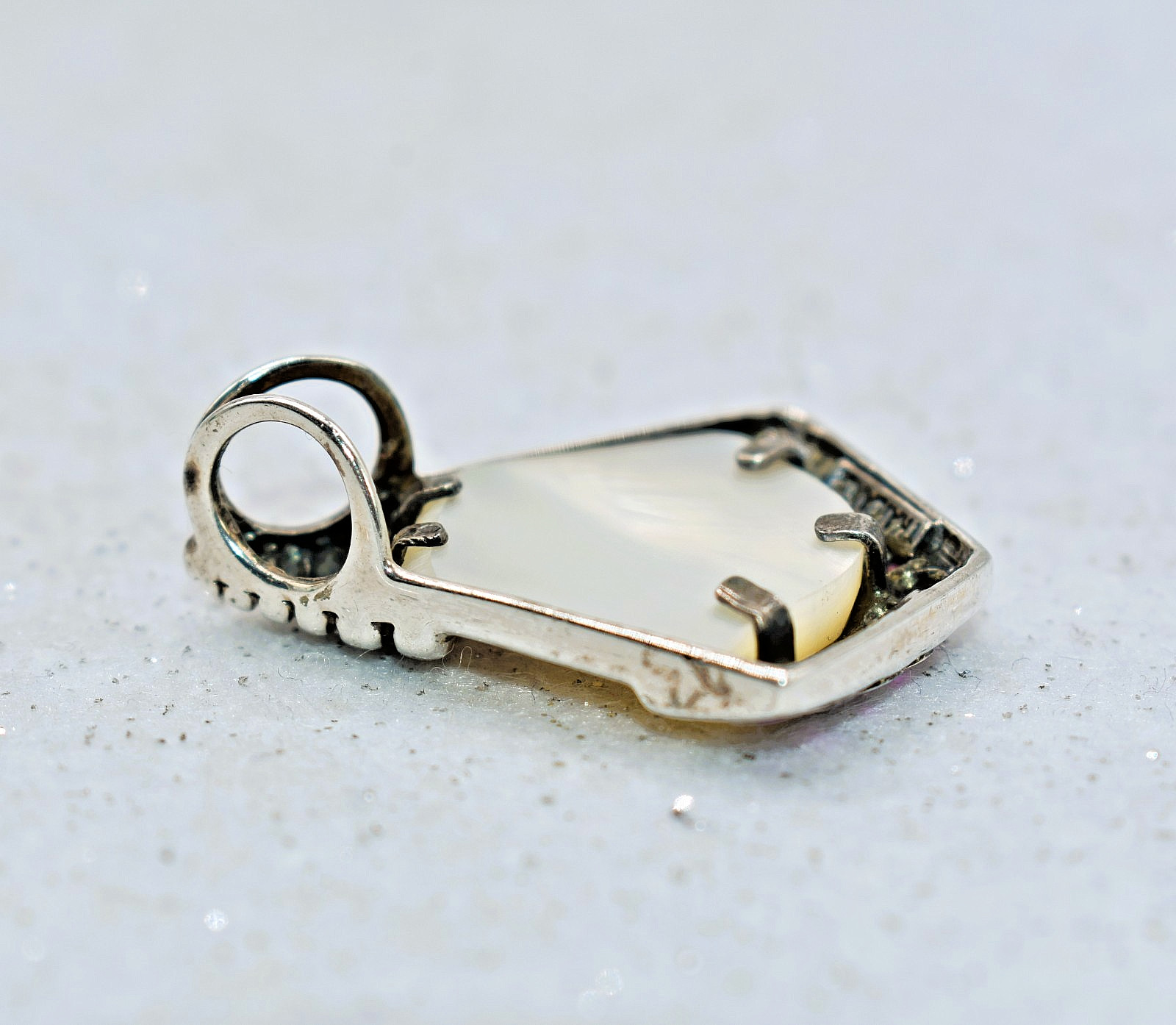 Mother of Pearl & Rubies Sterling Silver Thailand Pendant 1-1/2 inch