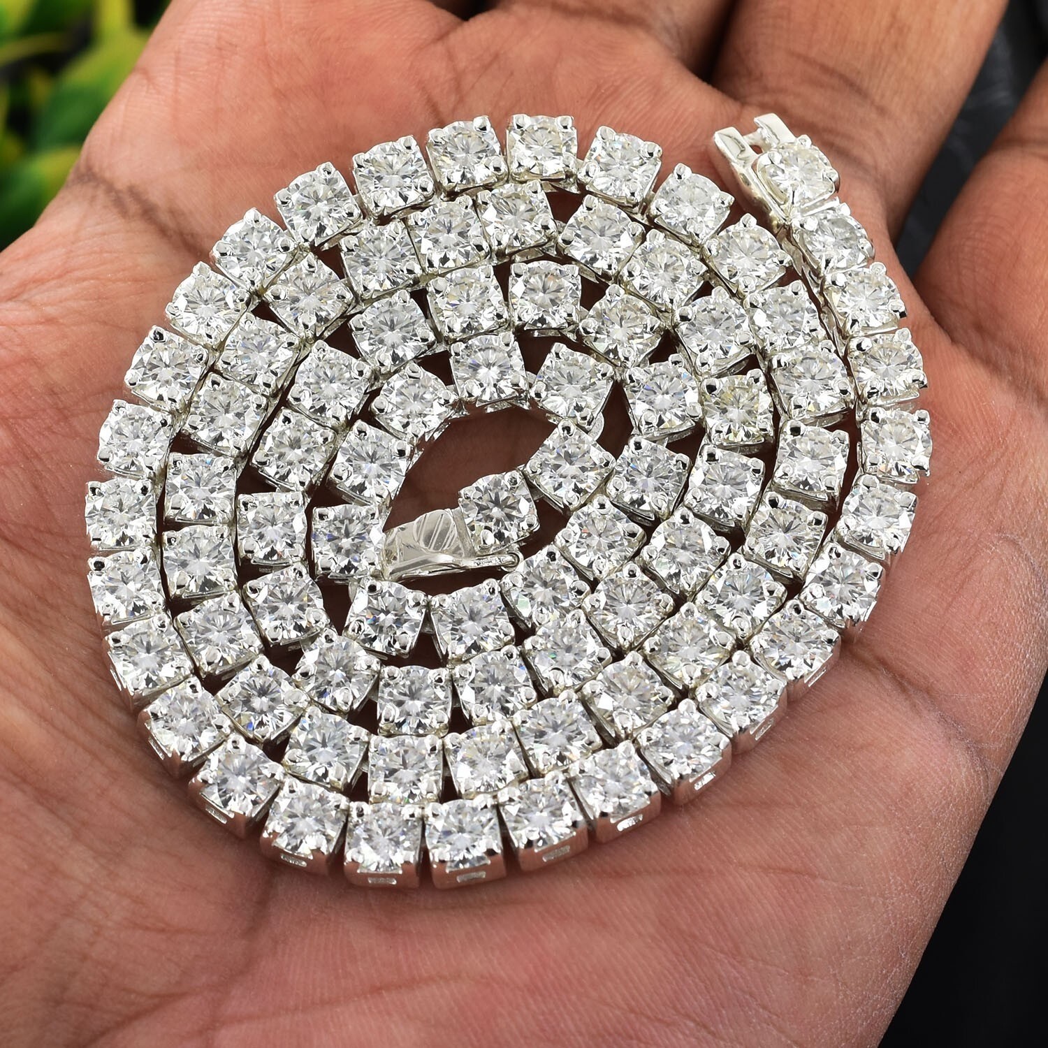 RARE 55Ct, 5mm White Diamond Men’s Tennis Necklace-FREE Shipping ! 26 inches