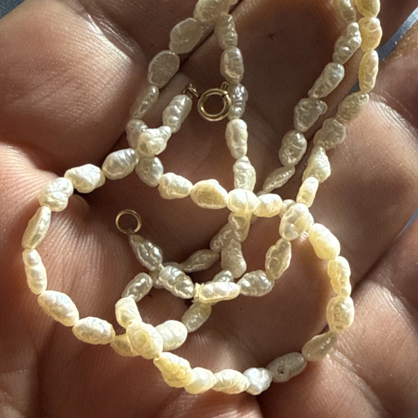 Necklace 14k Gold Cultured Rice Pearl 17” Unused Old Stock Vintage