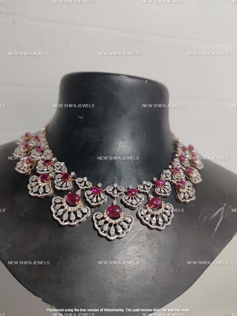 Women’s 19CT Round Lab Created Red Ruby 14K Rose Gold Plated Choker Necklace 18″