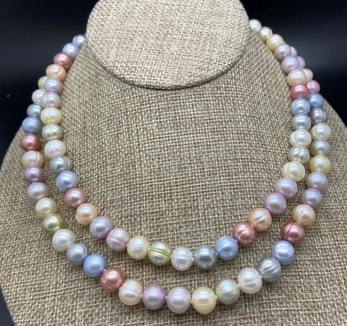 HONORA STERLING SILVER GELATO MULTI COLOR PEARL 36′” NECKLACE NEW IN POUCH