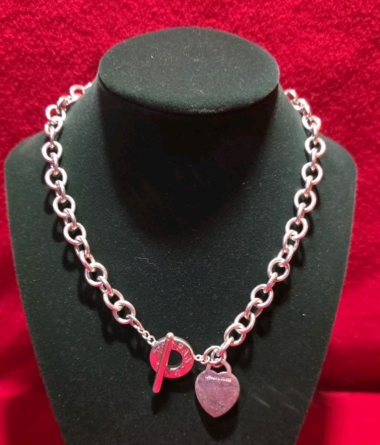 Tiffany & Co. Heart Tag Toggle Chain link Necklace in .925 sterling silver.