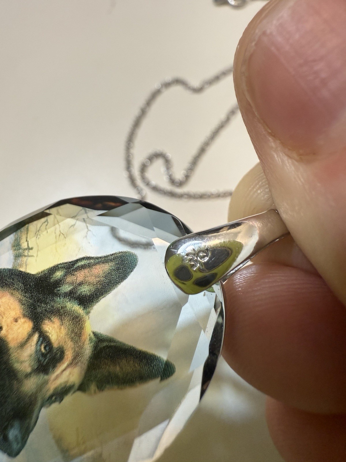 Sterling Silver 925 German Shepherd Crystal Photo Pendant Necklace Italy